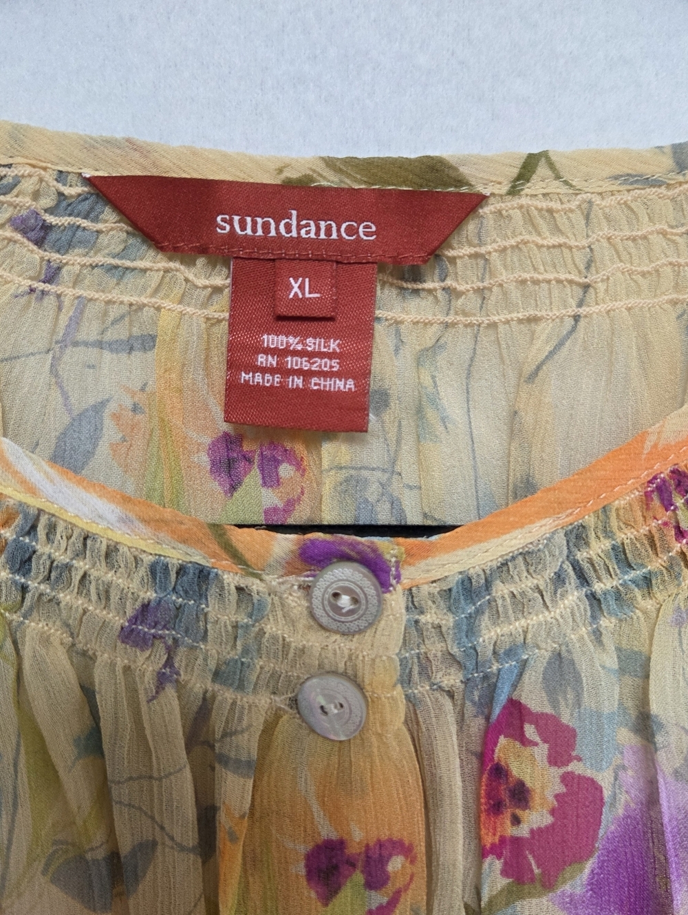 Sundance Cream Floral Button-Front Blouse with Pink & Orange Blooms XL New - Picture 2 of 8